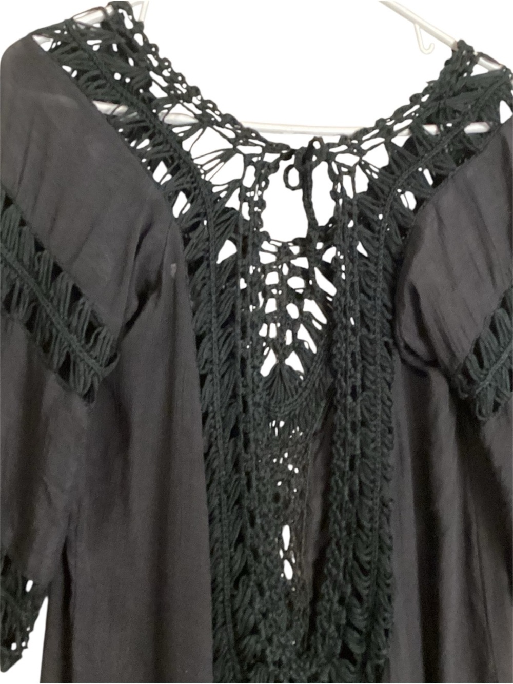 Boho Deep Navy Blue Crochet Lace Fringe Cover Up Tunic One Size - Picture 2 of 8